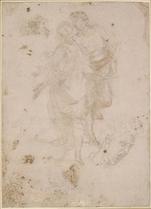 Two Men Conversing on a Flight of Steps, and a Head Shouting